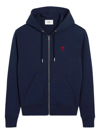 Ami Alexandre Mattiussi Ami De Coeur Zipped Organic-cotton Hoodie In Blue