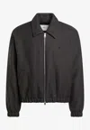 Ami Alexandre Mattiussi Cropped Black Bomber Jacket With Classic Collar And Logo Detail In Gray