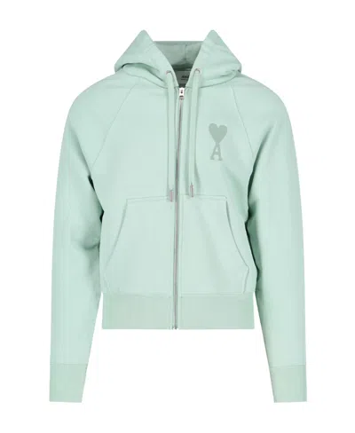 Ami Alexandre Mattiussi Ami De Coeur Zipped Hoodie In Green