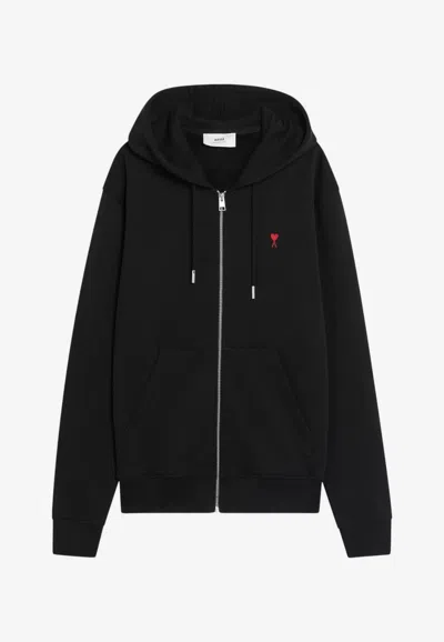 Ami Alexandre Mattiussi Ami Paris Black Ami De Coeur Zip-up Sweatshirt In Blue