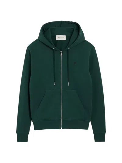Ami Alexandre Mattiussi Drawstring Kangaroo Pocket Zip-up Hoodie Jumper In Green