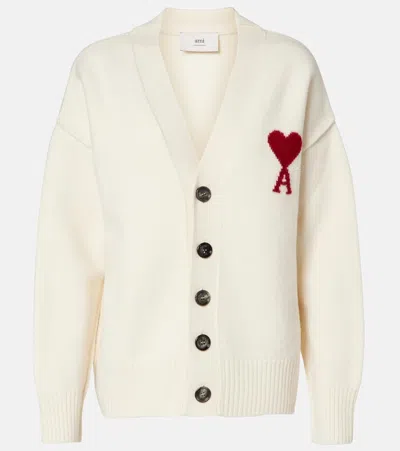 Ami Alexandre Mattiussi Ami De Caur Virgin Wool Cardigan In White