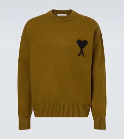 Ami Alexandre Mattiussi Ami De Caur Virgin Wool Sweater In Green
