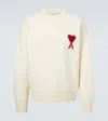 Ami Alexandre Mattiussi Heart Friend Wool Sweater With Exposed Stitching In White