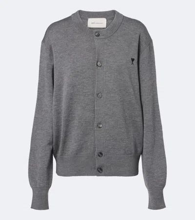 Ami Alexandre Mattiussi Grey Wool Crewneck Ami De Coeur Cardigan Grey In Gray