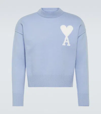 Ami Alexandre Mattiussi Ami Paris Virgin Wool Logo Sweater In Blau