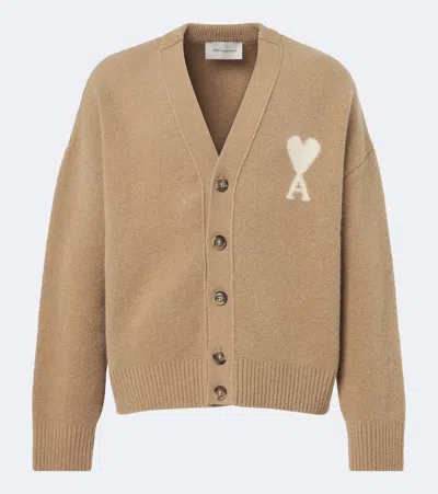 Ami Alexandre Mattiussi Beige Alpaca Ami De Coeur Cardigan In Brown