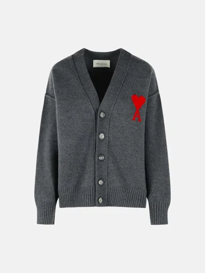 Ami Alexandre Mattiussi 'ami De Cœur' Grey Wool Cardigan