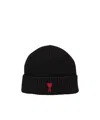 Ami Alexandre Mattiussi Ami Paris Ami De Coeur Logo Embroidered Ribbed-knitted Beanie In Black