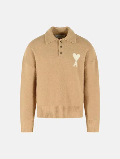 Ami Alexandre Mattiussi 'ami De Cœur' Polo Shirt In Beige Alpaca Mastic In Brown