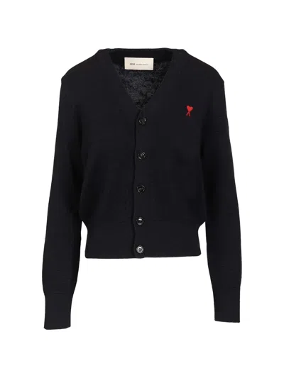 Ami Alexandre Mattiussi Ami Midnight Blue Wool Cardigan In Black