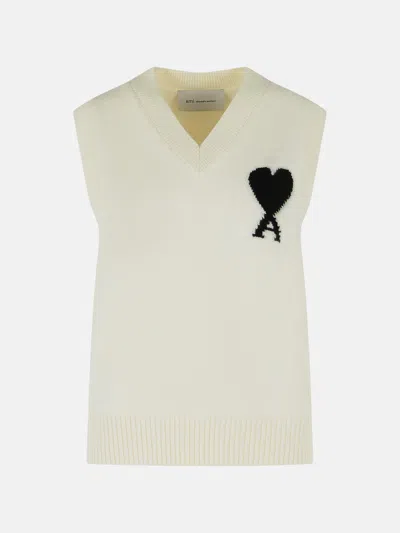 Ami Alexandre Mattiussi 'ami De Cœur' White Wool Vest In Cream