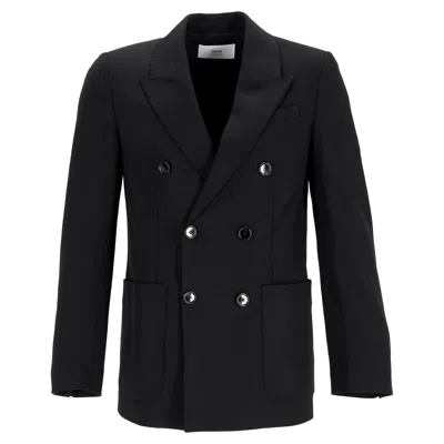 Ami Alexandre Mattiussi Ami Double-breasted Blazer With Pockets In Black Wool