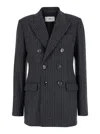 Ami Alexandre Mattiussi Ami Paris Grey Striped Double-breasted Jacket In Wool Woman In Grey