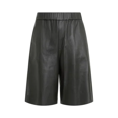 Ami Alexandre Mattiussi Ami Elasticated Waist Leather Shorts In  Dark Olive