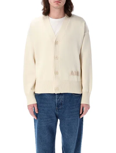 Ami Alexandre Mattiussi Ami Embroidered Cardigan In White Cream