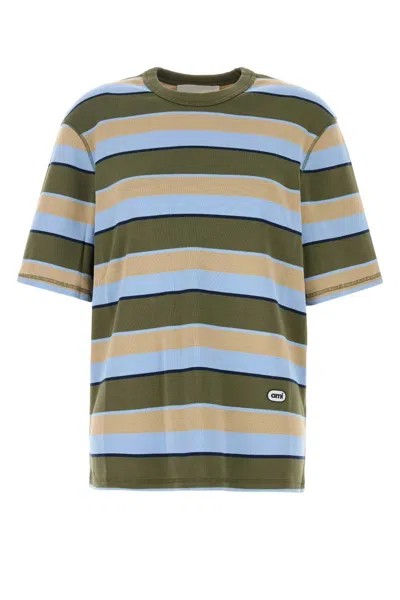 Ami Alexandre Mattiussi Ami Short Sleeves Oversize Fit Striped Teeshirt With O In Multi