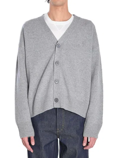 Ami Alexandre Mattiussi Ami Embroidered-logo Button Cardigan In Gray