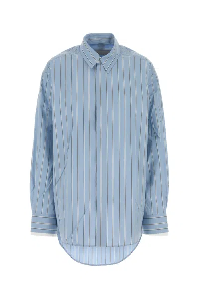 Ami Alexandre Mattiussi Ami Embroidered Poplin Oversized Shirt With Striped Detail In Blue