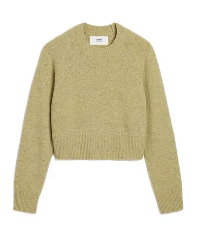 Ami Alexandre Mattiussi Ami Embroidered Woolen Round Neck Sweater In Nude