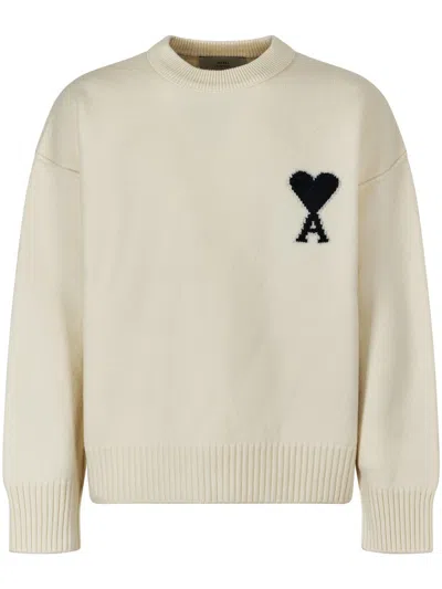 Ami Alexandre Mattiussi Ami Felted Knit Sweater With Heart In Neutral