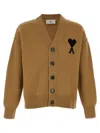 Ami Alexandre Mattiussi Ami Felted Merino Wool Cardigan With Inlaid Heart Motif In Brown