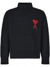 Ami Alexandre Mattiussi Ami Paris Funnel-neck Sweater With Heart Intarsia Design In Black