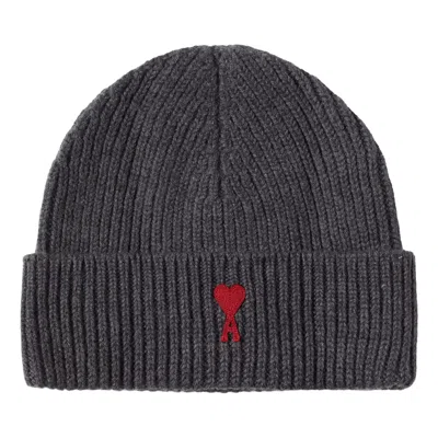 Ami Alexandre Mattiussi Ami Fw25 Ami De Coeur Beanie Accessories 'grey' In Black