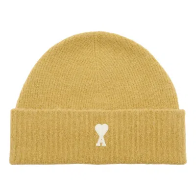 Ami Alexandre Mattiussi Ami Fw25 Beanie 'olive' In Yellow