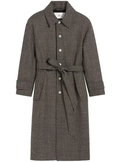AMI ALEXANDRE MATTIUSSI AMI GREY BELTED COAT
