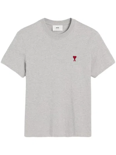 Ami Alexandre Mattiussi Ami Grey Organic Cotton T-shirt With Signature Monogram Motif In Gris Cendre Chine