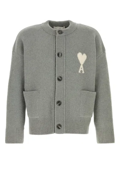 AMI ALEXANDRE MATTIUSSI AMI GREY STRETCH ALPACA BLEND CARDIGAN