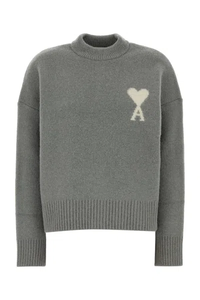 Ami Alexandre Mattiussi Ami Grey Stretch Alpaca Blend Sweater In Gray