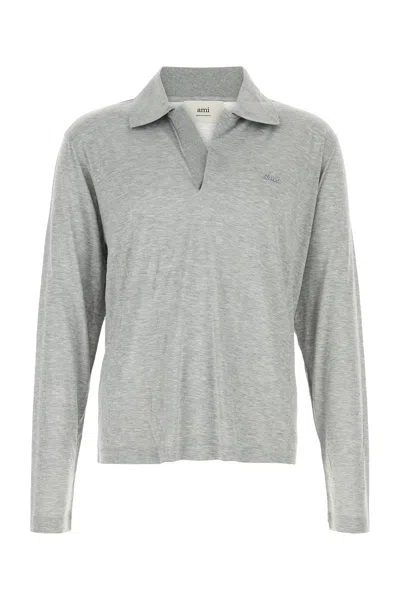 Ami Alexandre Mattiussi Ami Grey Viscose Blend Polo Shirt In Gray