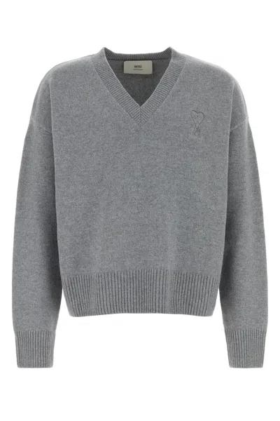 AMI ALEXANDRE MATTIUSSI AMI GREY WOOL BLEND SWEATER
