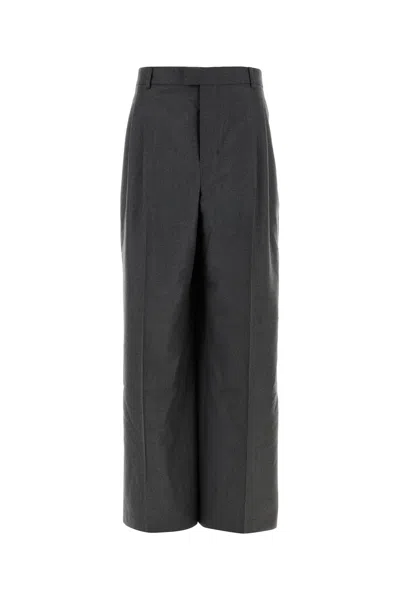 Ami Alexandre Mattiussi Wide Leg Wool Trousers With Pleated Front In Gray