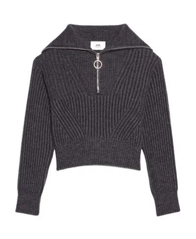 Ami Alexandre Mattiussi Ami Half-zipped Knitted Sweater In Black