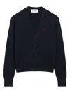 Ami Alexandre Mattiussi Ami Paris Men Blue Cardigan With V Neck And Adc Embroidery On The Front In Wool Blend Man In Blue