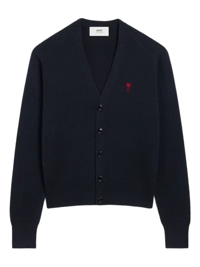 Ami Alexandre Mattiussi Ami Paris Logo Embroidered V-neck Cardigan In Animal Print