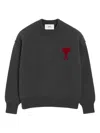 Ami Alexandre Mattiussi Heart Intarsia Wool Knit Crewneck Sweater In Gray