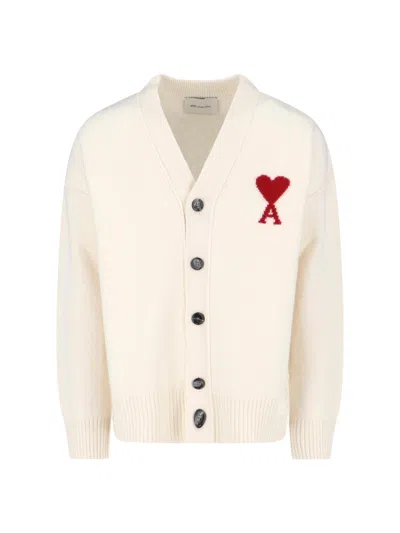 Ami Alexandre Mattiussi Ami Heart Logo Knit Cardigan In Multi