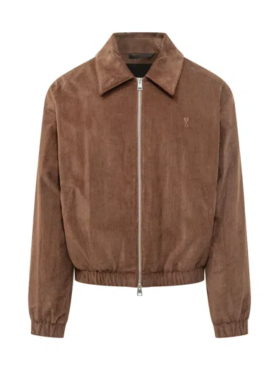 Ami Alexandre Mattiussi Ami Heart Zip Jacket In Marron Chocolate