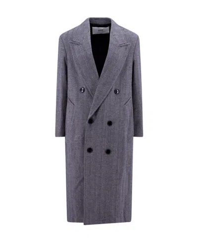 AMI ALEXANDRE MATTIUSSI AMI HERRINGBONE MOTIF DOUBLE-BREASTED COAT