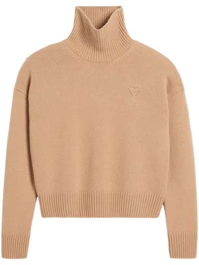Ami Alexandre Mattiussi Ami High-neck Relaxed Fit Sweater In Brown