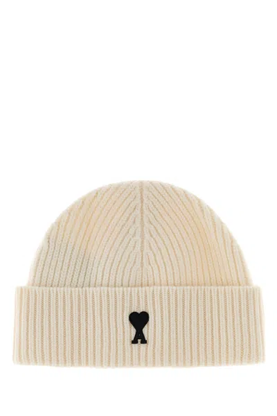 Ami Alexandre Mattiussi Ami Ivory Wool Beanie In White
