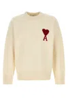 Ami Alexandre Mattiussi Heart Friend Wool Sweater With Exposed Stitching In Neutral