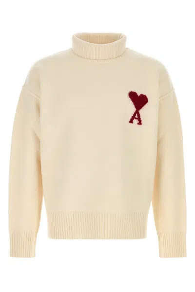 Ami Alexandre Mattiussi Ami Ivory Wool Sweater In Nude