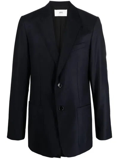 Ami Alexandre Mattiussi Wool Blend Twill Blazer In Blue