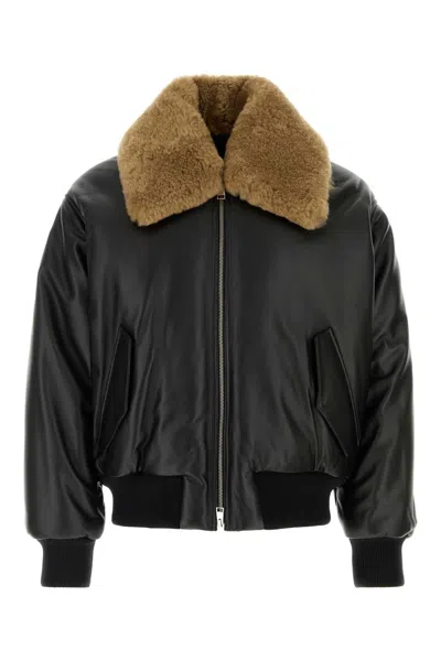 Ami Alexandre Mattiussi Ami Lamb Leather Bomber Jacket In Black