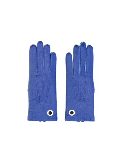 Ami Alexandre Mattiussi Ami Leather Gloves With Silk Lining In Blue